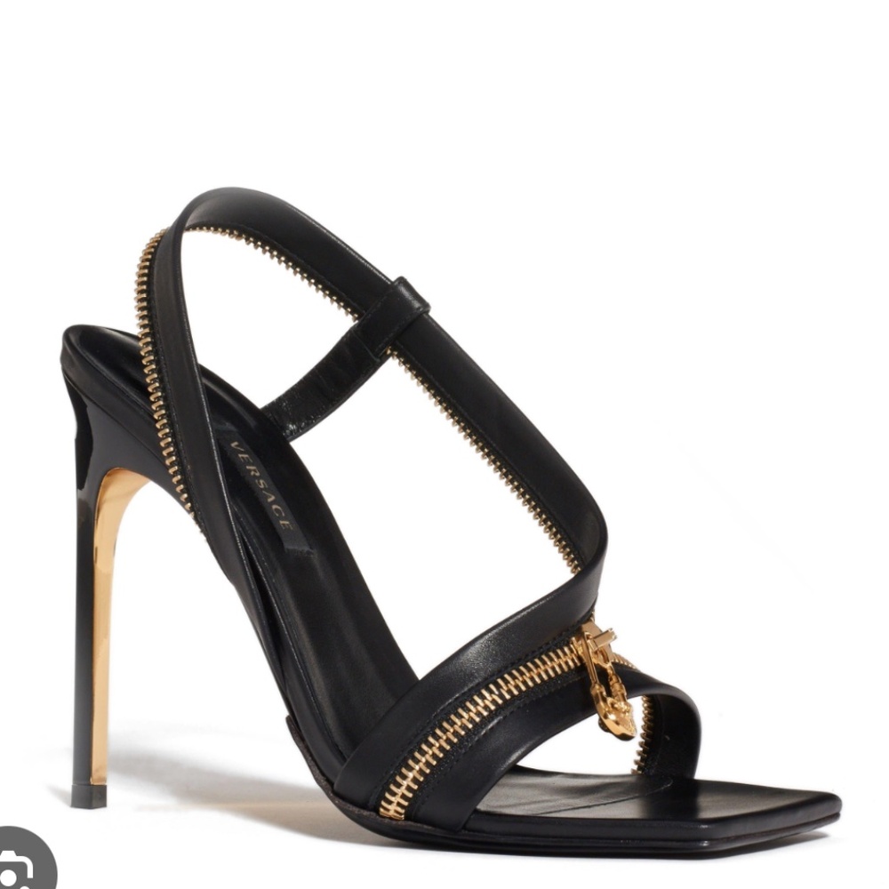 Versace safety pin sandal heels